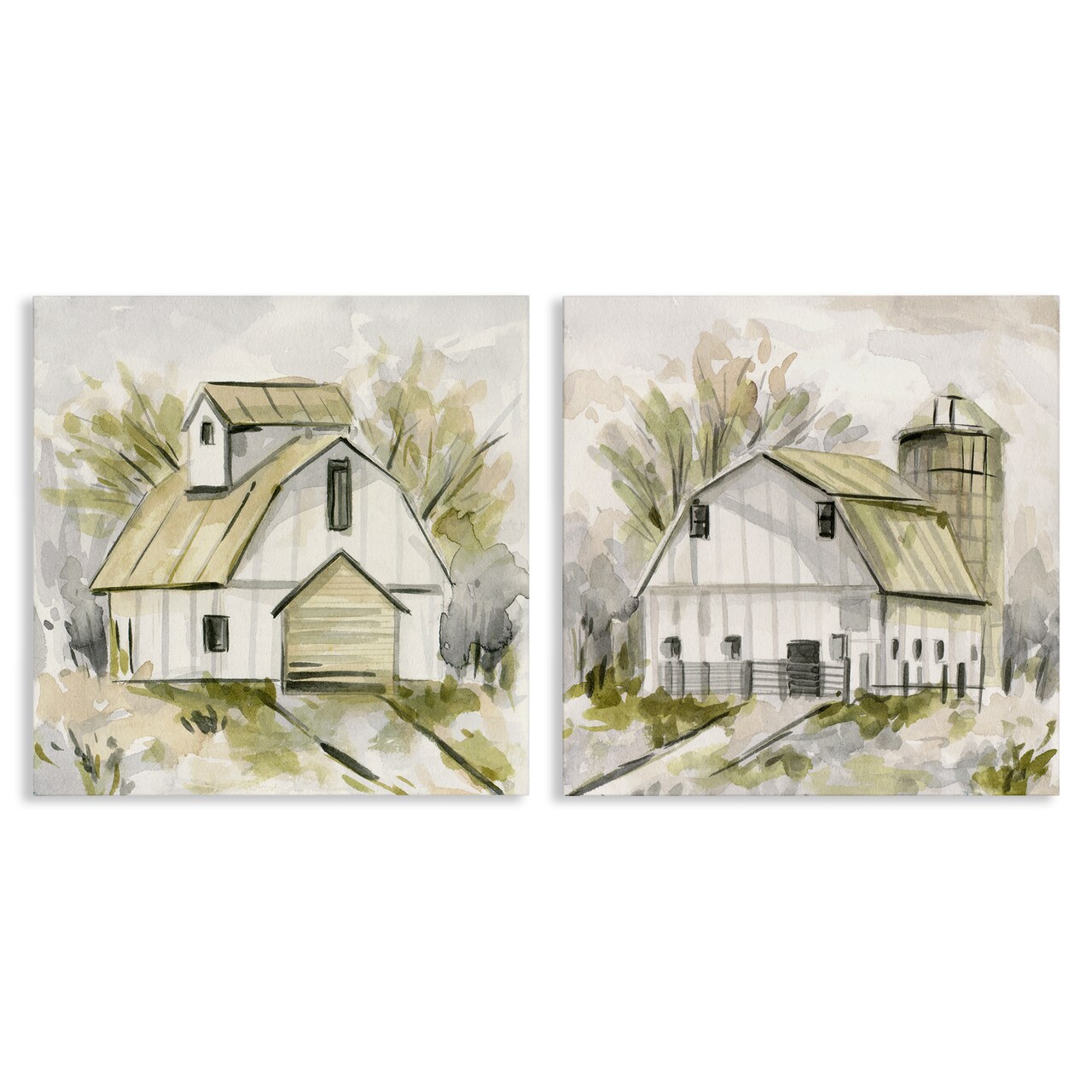 Stupell Industries Sketch Drawing Barn Silo 2 pc Canvas Wall Art Set Design by Melissa Wang